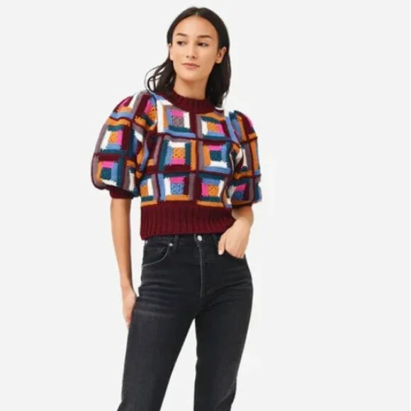 NWOT Sea New York Camryn Puff Sleeve Wool Colorful Sweater XXS $465 - Picture 4 of 10